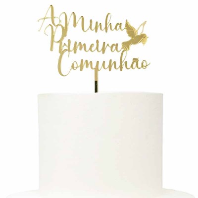 Topo Bolo Primeira Comunhão Dourado