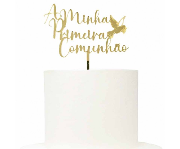 Topo Bolo Primeira Comunhão Dourado