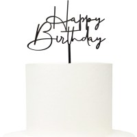Topo Bolo Acrílico Happy Birthday Preto