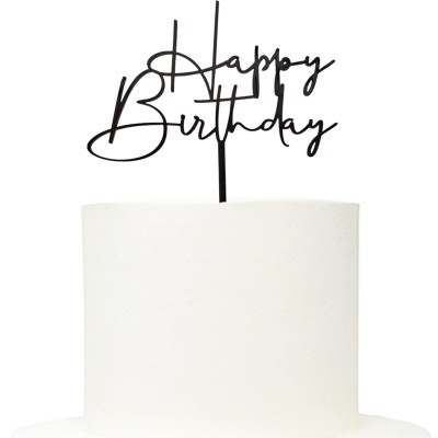 Topo Bolo Acrílico Happy Birthday Preto