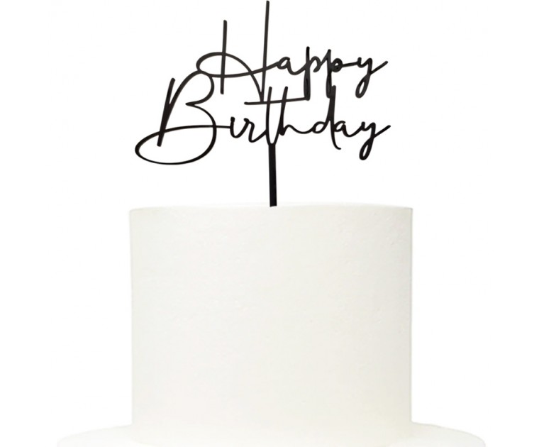 Topo Bolo Acrílico Happy Birthday Preto