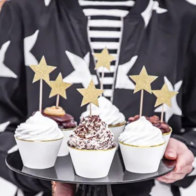 6 Toppers Cup Cakes Estrelas Douradas