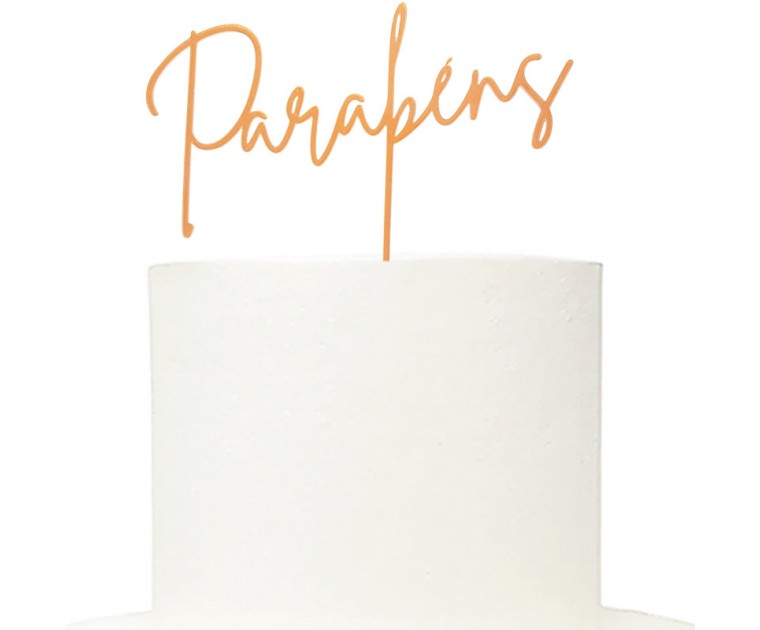 Topo Bolo Parabéns Elegance Laranja