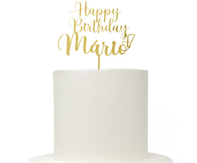 Topo Parabéns Acrílico Dourado Personalizável 
