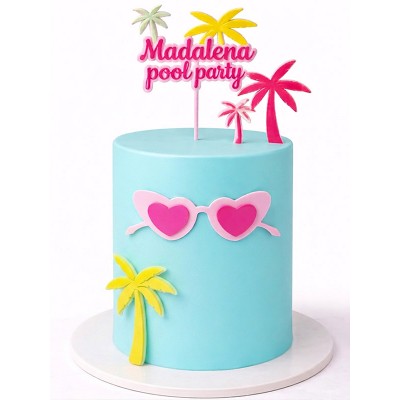 Topo Acrílico Personalizável Pool Party 4 Cores