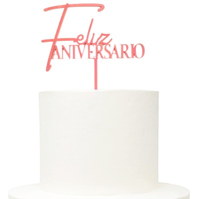 Topo Bolo Acrílico Feliz Aniversário Rosa Flamingo