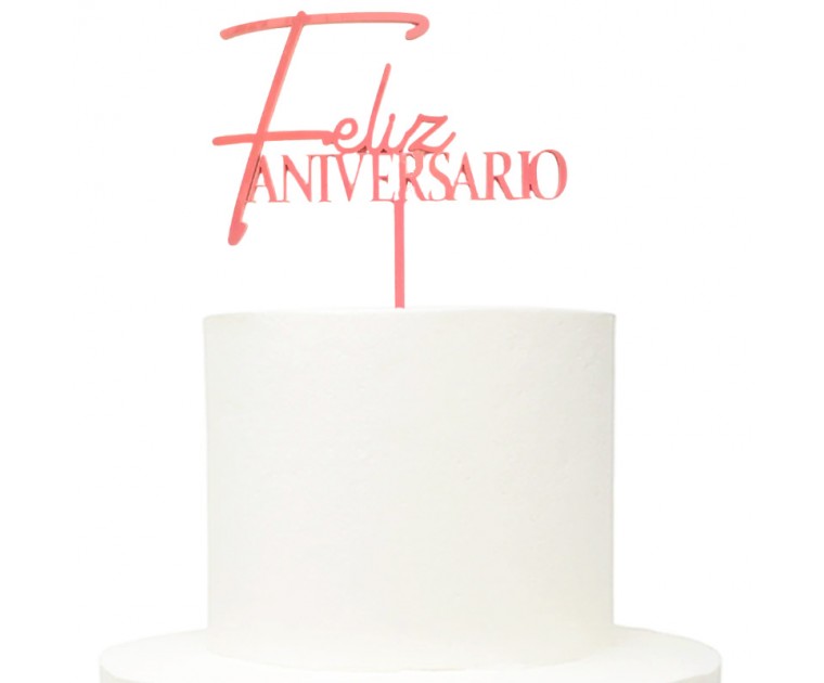 Topo Bolo Acrílico Feliz Aniversário Rosa Flamingo