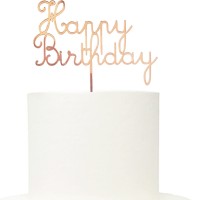 Topo Bolo Acrílico Happy Birthday Rose Gold
