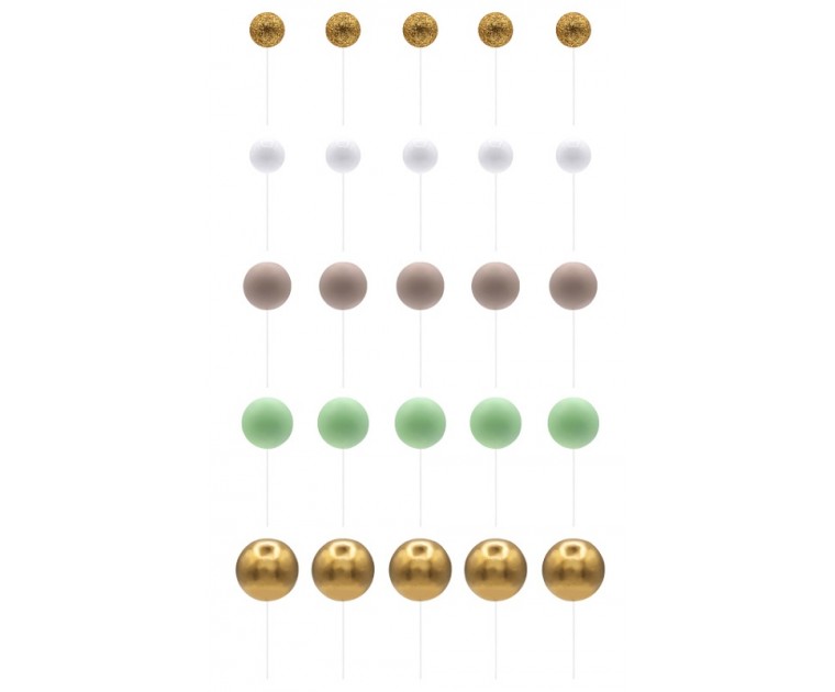 Conjunto Esferas Verde, Bege & Ouro