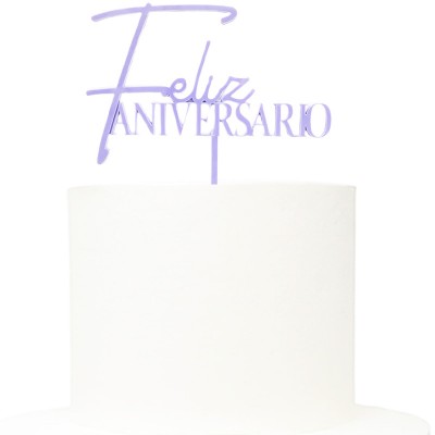 Topo Bolo Acrílico Feliz Aniversário Lilás