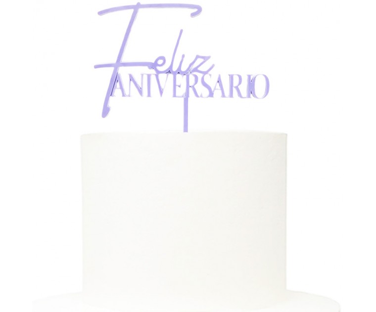 Topo Bolo Acrílico Feliz Aniversário Lilás