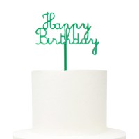 Topo Bolo Acrílico Happy Birthday Verde