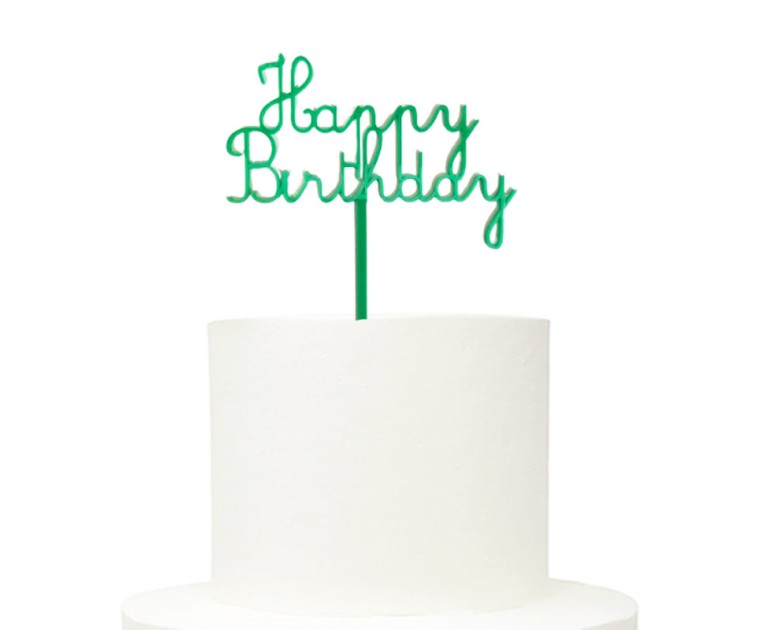 Topo Bolo Acrílico Happy Birthday Verde