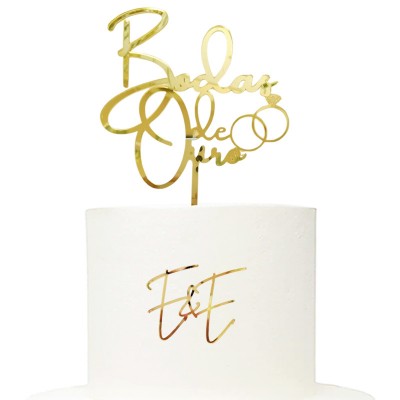 Topo Bolo Bodas Ouro Elegance + Charm