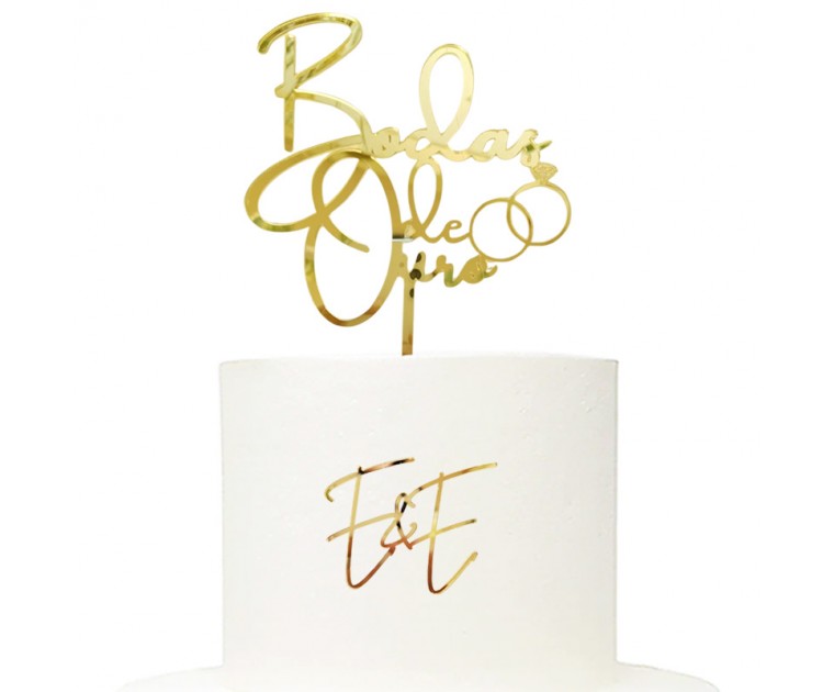 Topo Bolo Bodas Ouro Elegance + Charm