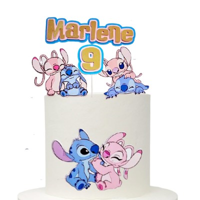 Topo Bolo Personalizável Stitch e Angel