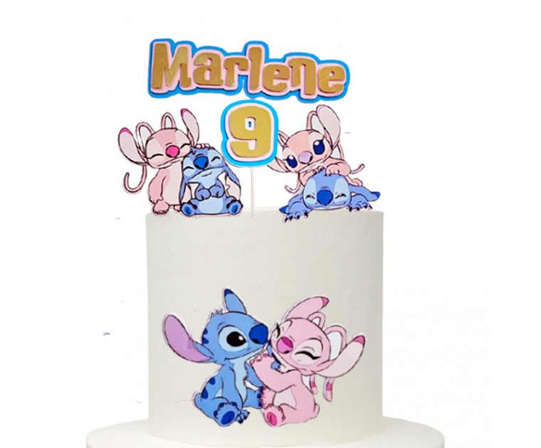 Topo Bolo Personalizável Stitch e Angel