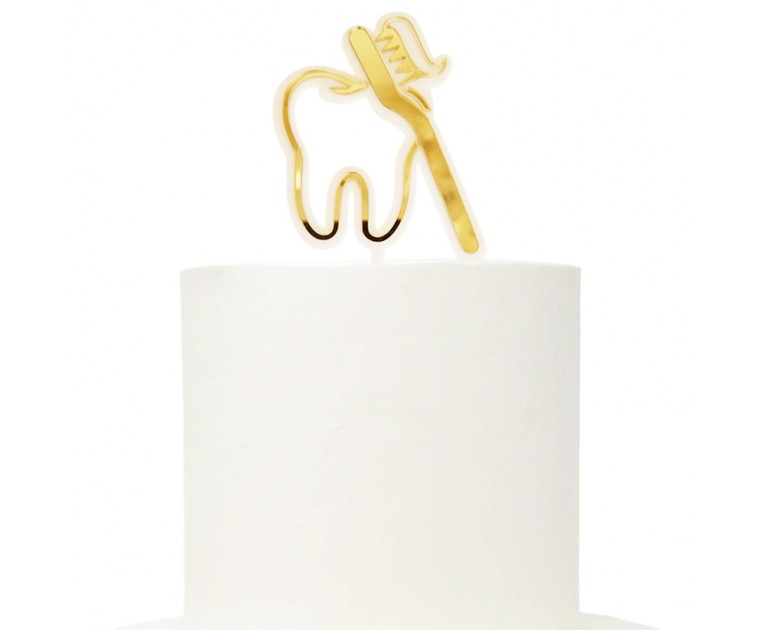 Topo Bolo Dentista Acrílico Branco e Dourado Sobreposto *** Topo Bolo Dentista Acrílico Branco e Dourado Sobreposto ***
