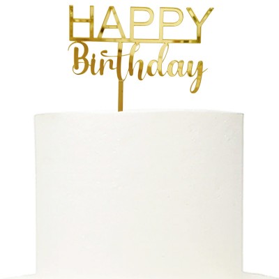 Topo Happy Birthday Dourado 2 Fontes