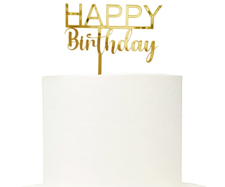 Topo Happy Birthday Dourado 2 Fontes