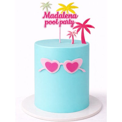 Topo Acrílico Personalizável Pool Party 4 Cores