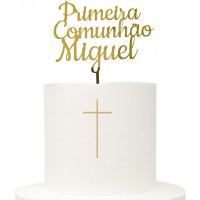 Topo Primeira Comunhão Dourado Personalizável Clássico