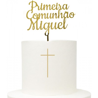 Topo Primeira Comunhão Dourado Personalizável Clássico