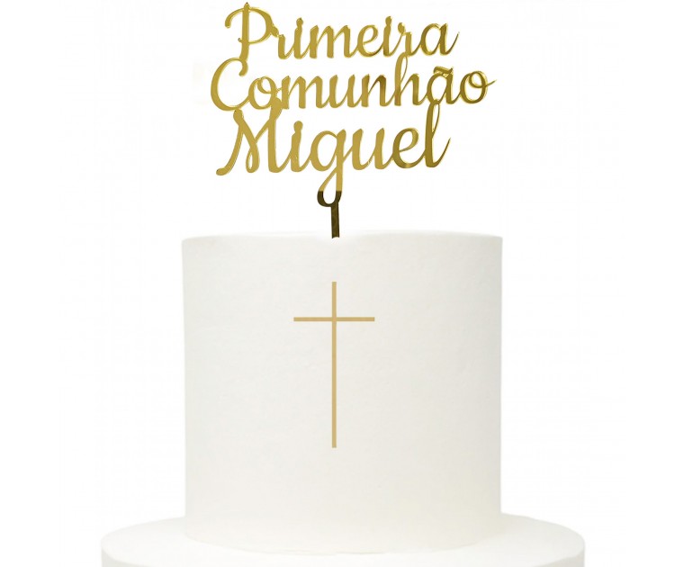 Topo Primeira Comunhão Dourado Personalizável Clássico