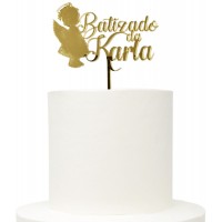 Topo Acrílico Dourado Batizado Anjo 