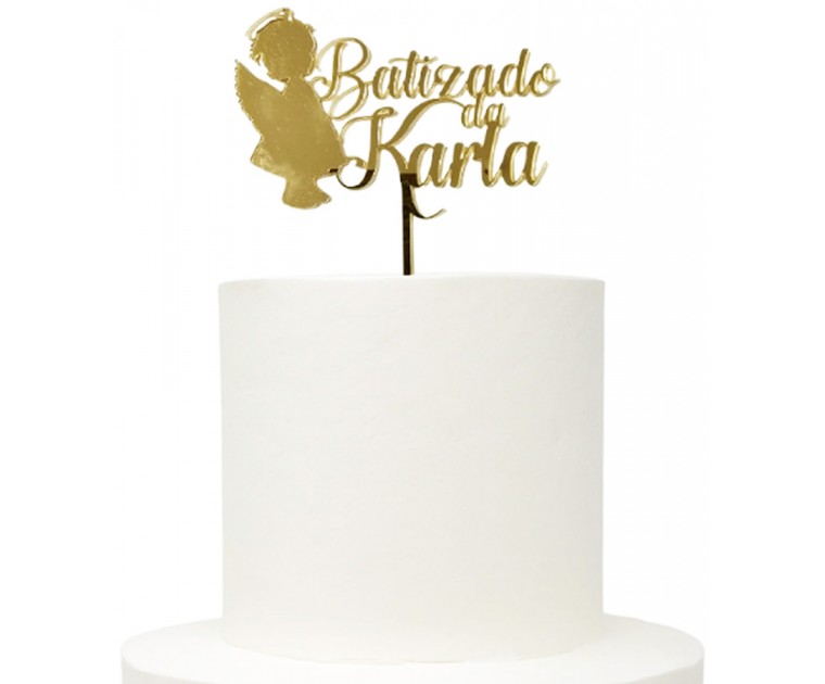 Topo Acrílico Dourado Batizado Anjo 