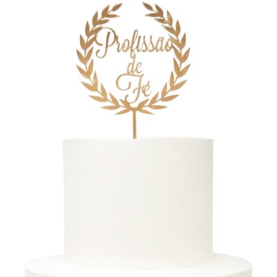 Topo Bolo Profissão Fé Louros Bronze