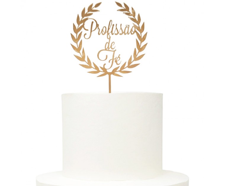 Topo Bolo Profissão Fé Louros Bronze