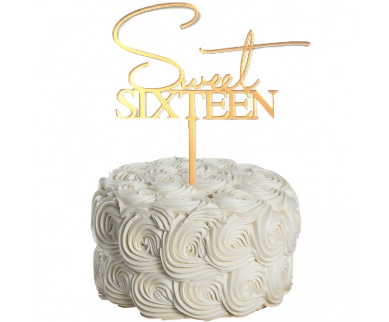 Topo Sweet Sixteen Acrílico Dourado