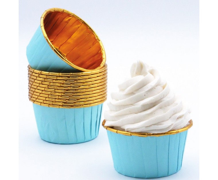 Formas Cup Cakes Azul e Dourado Forneáveis