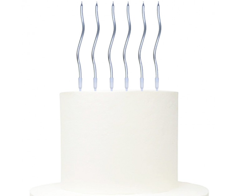 6 Velas Retorcidas Prata 14 cms