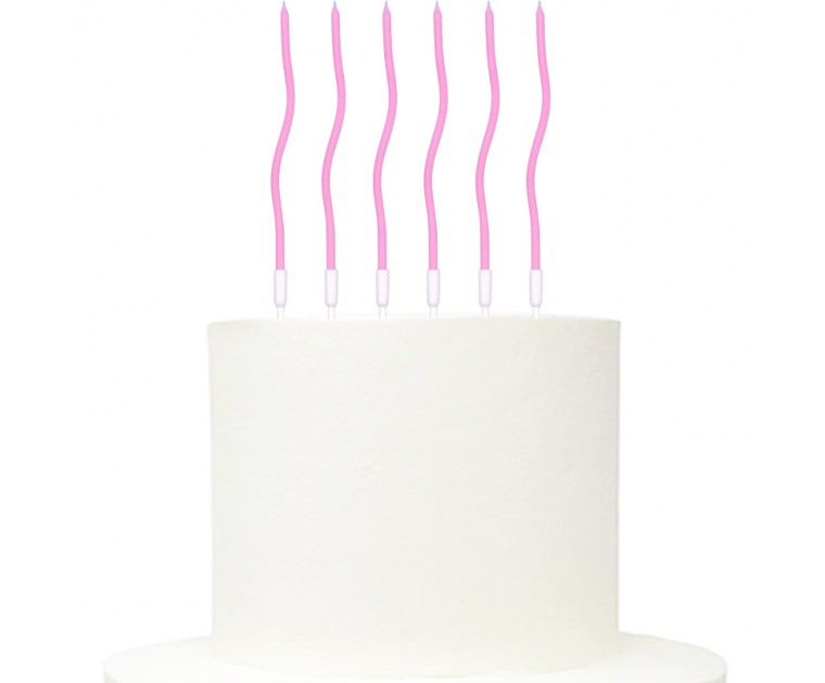 6 Velas Retorcidas Rosa Claro 14 cms