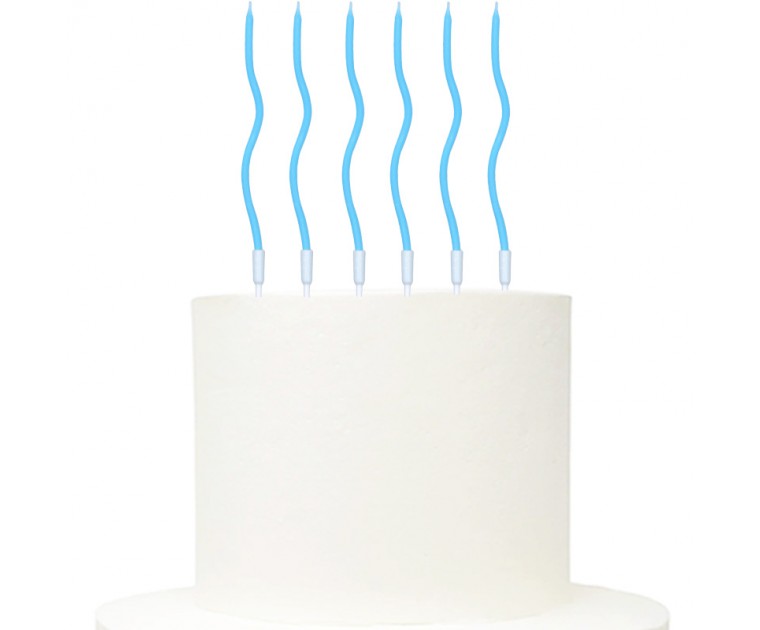 6 Velas Retorcidas Azul Claro 14 cms