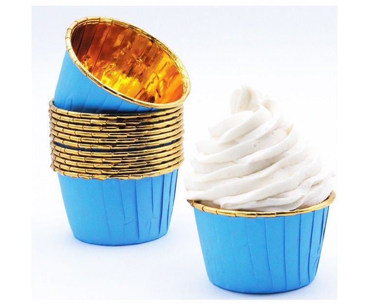 24 Formas Cup Cakes Azul Escuro & Ouro